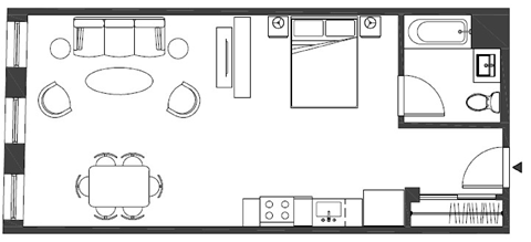 Floor plan for studio, 1 bath, 1070 sqft